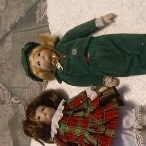 Green and Red Plaid Kids Dolls Set